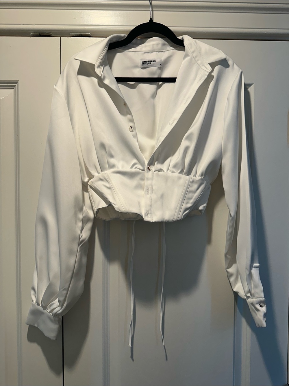 Cropped Drawstring Waist White Blouse